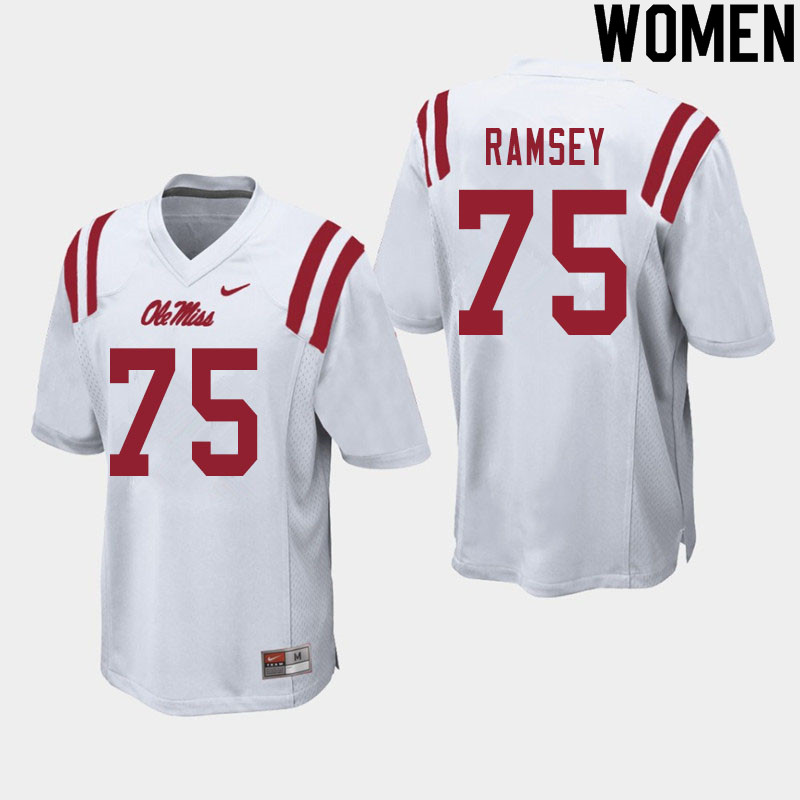 Women #75 Bryce Ramsey Ole Miss Rebels College Football Jerseys Sale-White - Click Image to Close